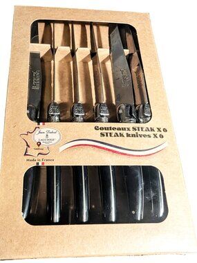 Jean Dubost Laguiole Steak Knives, Set of 6, Stainless Steel/ Black Handles